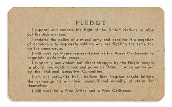 (CIVIL RIGHTS.) Membership card for the World War Two-era National March on Washington Movement.